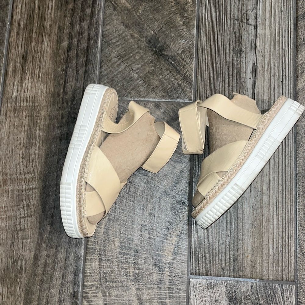 Franco Sarto nude leather ankle strap platform sandals